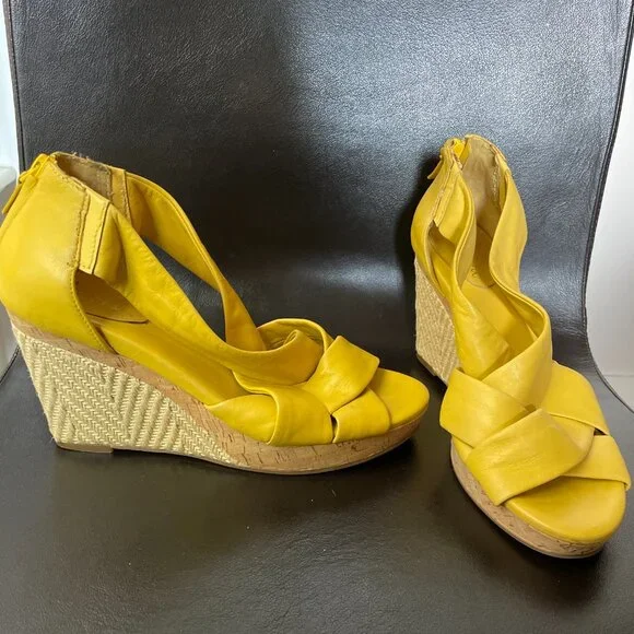 Cole Haan Mustard Yellow Leather Nike Air Wedge Sandals-Size 9.5 - Picture 2 of 10